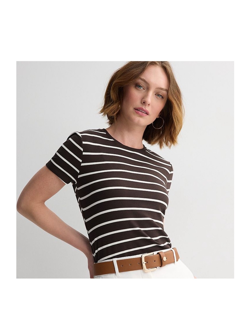 Nine West Black and White Striped Short Sleeve Tee